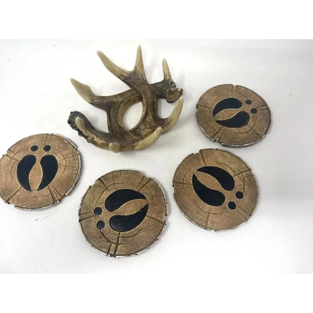 Deer Antler Coaster Set with Antler Holder 4 Coasters Vintage Rustic Cabin Decor